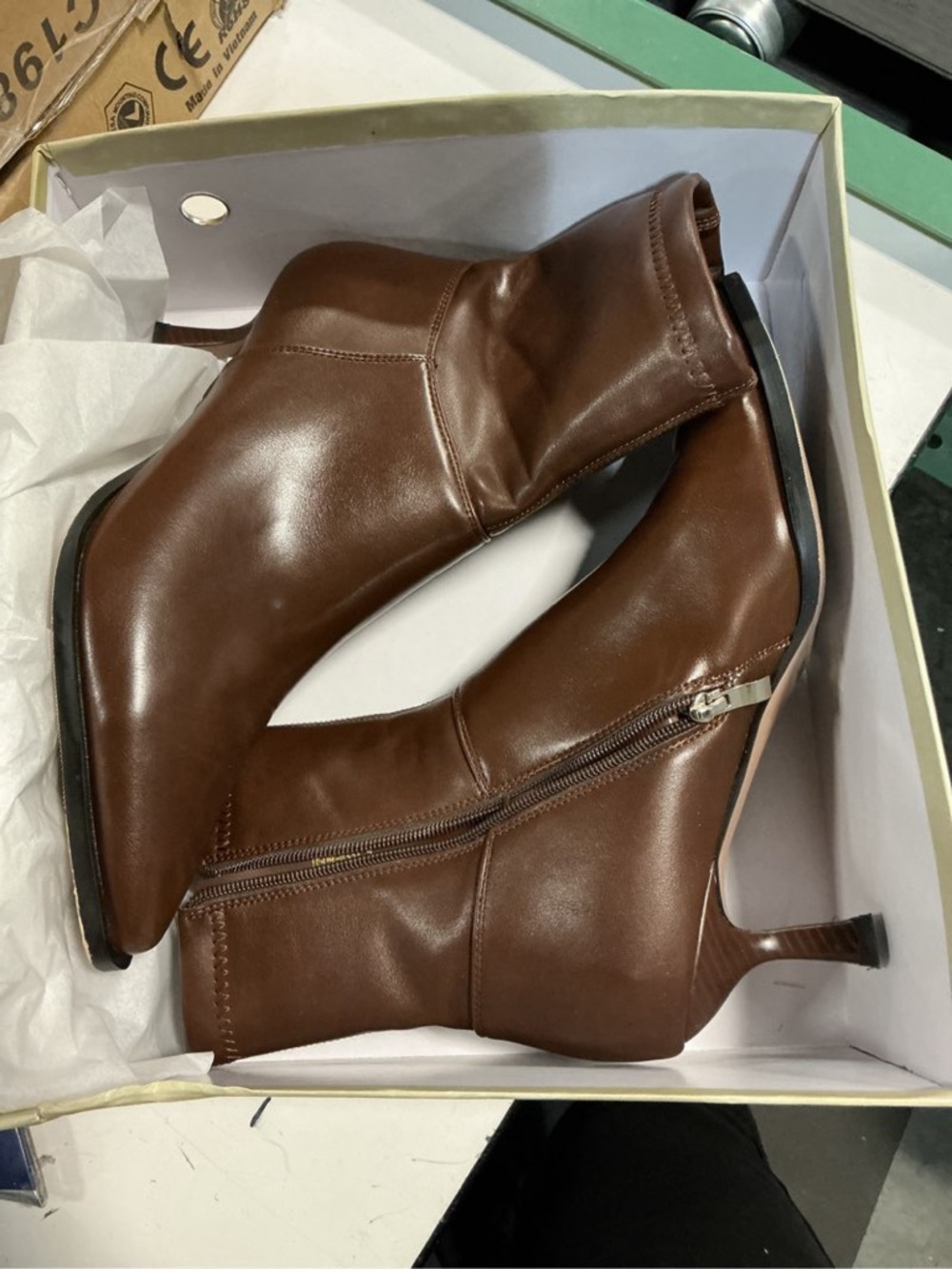 Women's Brown Leather Ankle Boots with Side Zip Size 9